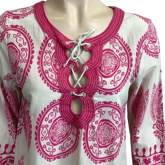 Calypso St. Barths pink lace up v-neck tunic size small - Picture 4 of 8